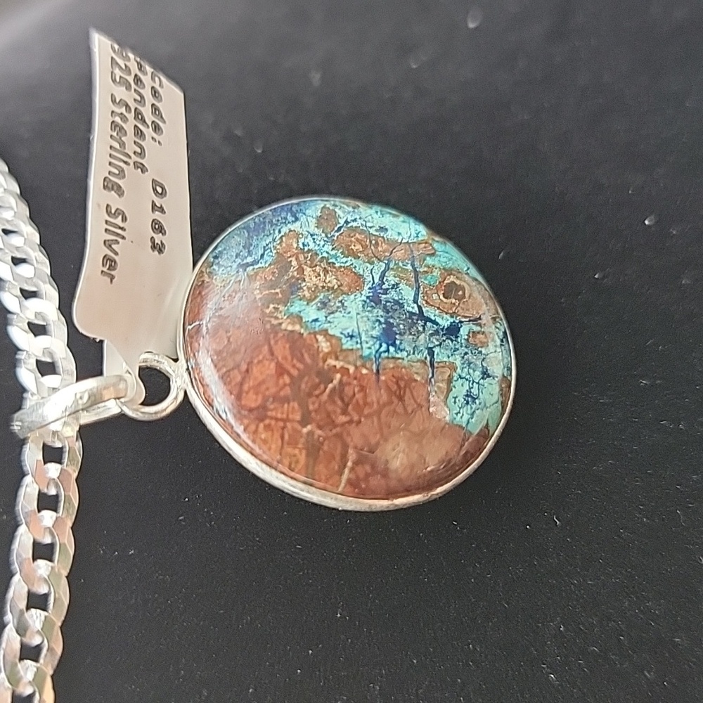 Natural Gemstone Shattuckite 925 Sterling Silver 1" Round Open Back Pendant 349 - Picture 4 of 9